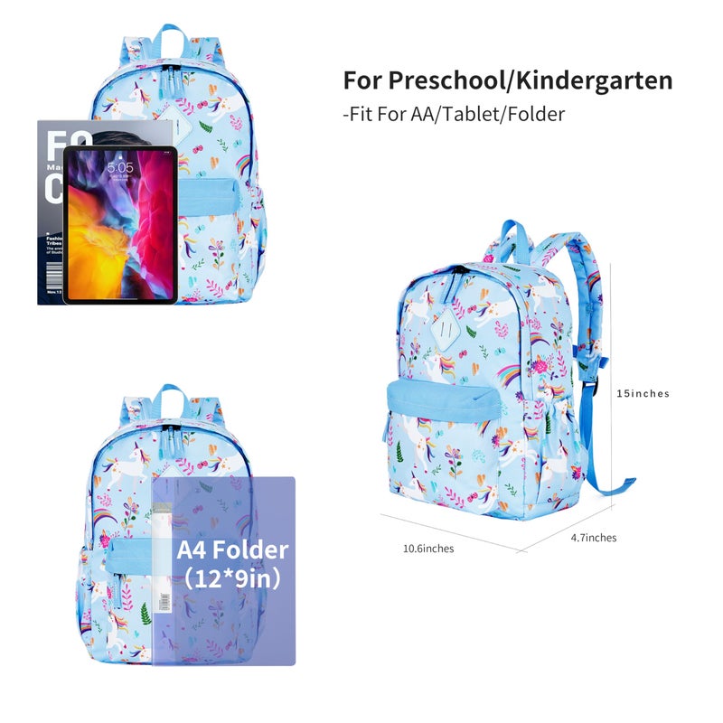KK CRAFTS Preschool Backpack Kindergarten Little Kids Toddler Elementary School Backpacks for Boys and Girls with Chest Strap(15Inch, Blue Unicorn) - Image 4