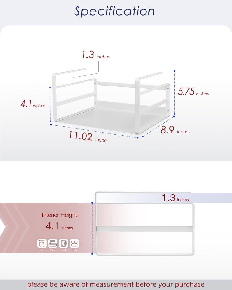 Nxconsu 2 Pack Small Compact Heavy Duty Under Cabinet Organizer, Slide-Under Shelf Basket with Metal Bottom, Hanging Pantry Shelf for Kitchen Cupboard Bookshelf Closet, Holds 15 lbs, White, 11.02" - Image 2