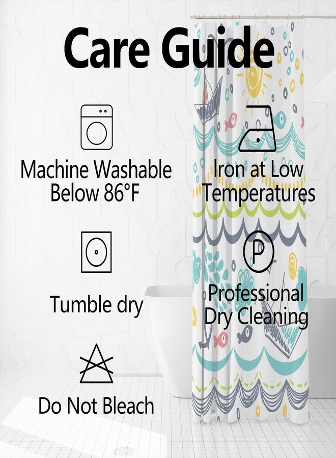 Uiiooazy Cartoon Sea Fishes Shower Curtain for Bathroom Clouds Sun Waterproof Fabric Bathtub Curtains Rain Boat Cartoon Wave Bathroom Decoration for Kids Shower Curtains with Hooks 65x72 inches - Image 5