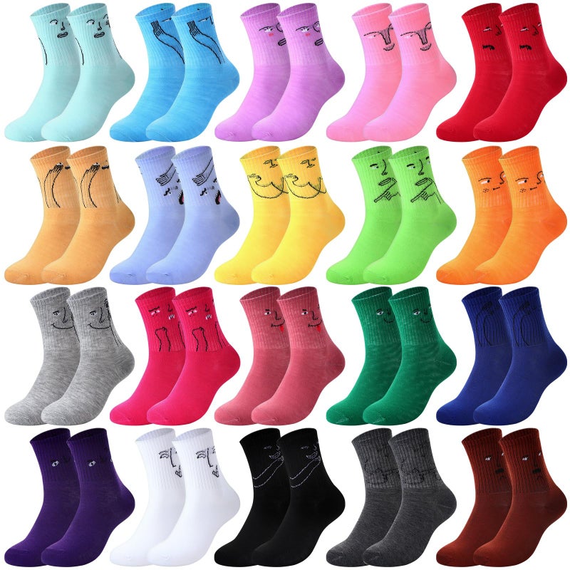 Cuffbow 20 Pack Crazy Funny Emotion Socks for Women Crew Soft Cotton Socks, 20 Different Fun Designs(Abstract Funny Style) - Image 1
