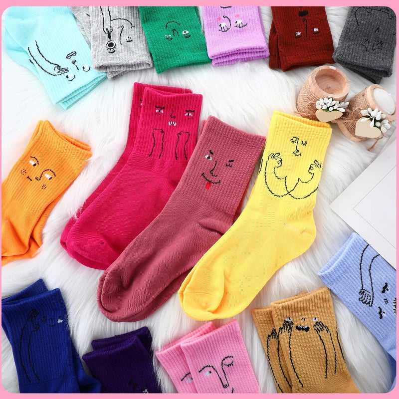 Cuffbow 20 Pack Crazy Funny Emotion Socks for Women Crew Soft Cotton Socks, 20 Different Fun Designs(Abstract Funny Style) - Image 2