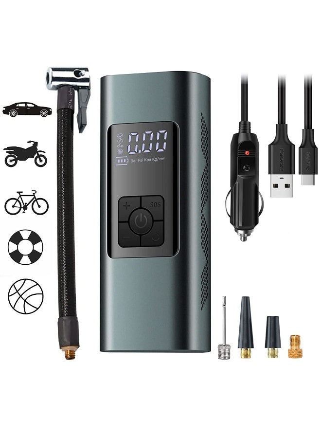 SYOSI Portable Tire Inflator, Electric Air Compressor, 150PSI Tire Inflator Pump with 6000mA Battery, Smart Tire Inflation Pump with LCD Screen/Auto-Off/Emergency LED Light for Vehicle/Bikes/Balls - Image 1