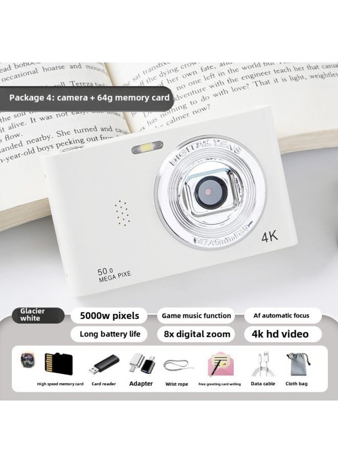 Generic Ccd Digital Camera Hd Camera Student Small Hd Travel Entry Campus Retro Travel Card Machine-Body Color:Ivory White  - 64g Memory Card +  Luxury Gift Package Accessories  - Image 1