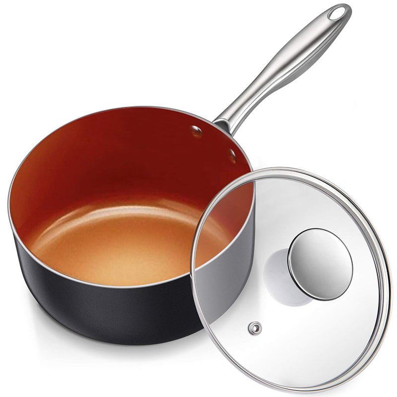 MICHELANGELO Nonstick 2 Quart Sauce Pan with Lid UltraNonstick Copper Sauce Pot 2 Qt Ceramic Saucepan with Lid Small Pot with Ergonomic Handle Induction Compatible Oven Safe