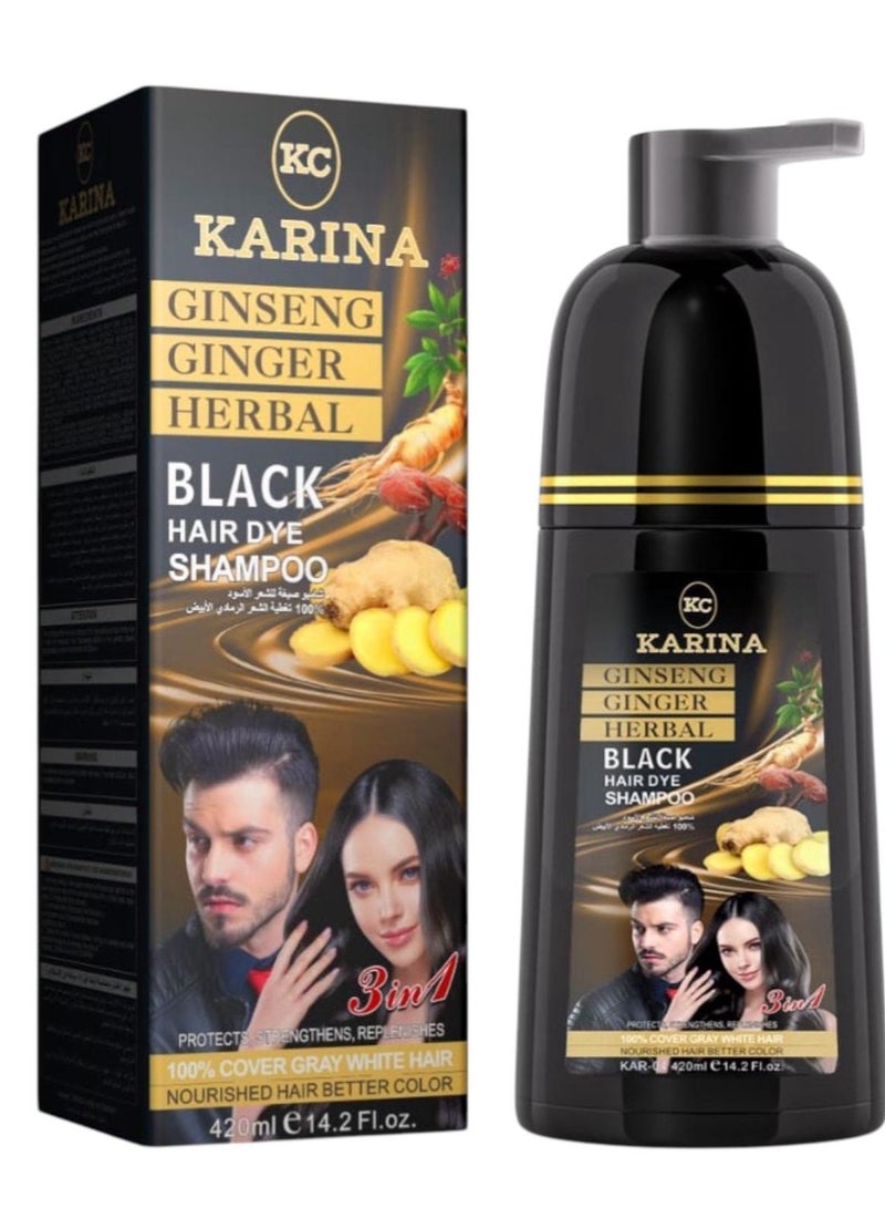 كارينا شامبو صبغة الشعر أسود مع الجينسنغ والزنجبيل والأعشاب - 3 في 1 - 420 مل