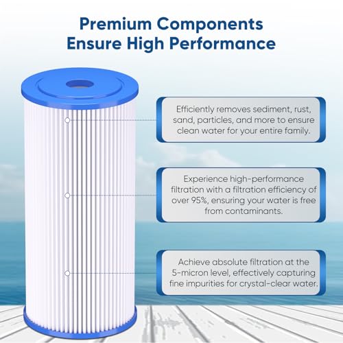 Pure Plus PUREPLUS 5 Micron 10" x 4.5" Whole House Pleated Sediment Filter for Well Water, Replacement Cartridge for GE FXHSC, Culligan R50-BBSA, Pentek R50-BB, DuPont WFHDC3001, W50PEHD, GXWH40L, 4Pack - Image 5