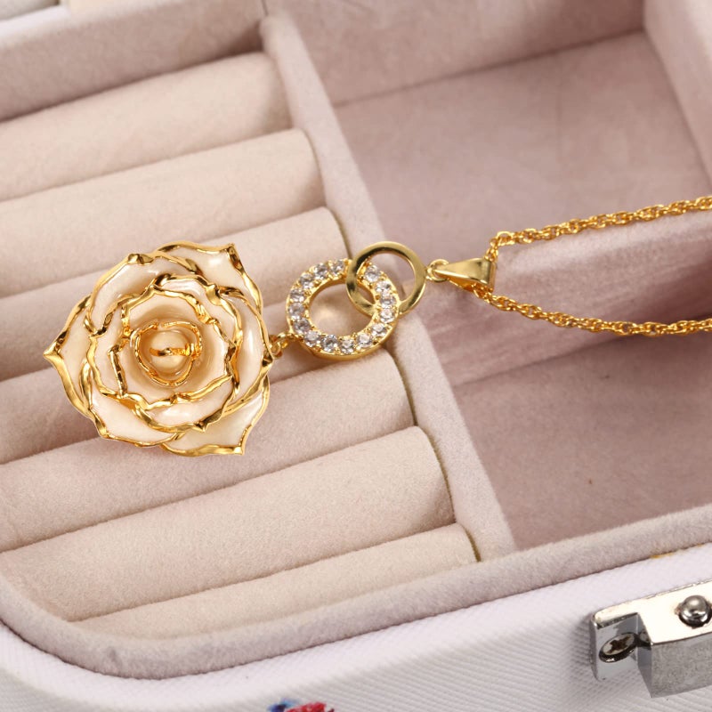 AliveRose Rose Pendant Necklaces Gifts for Women, 24K Gold Dipped Real Rose Dangle Necklace Jewelry - Ideal Gift for Her Wife Mom Anniversaries, Valentines, Birthday (Circles Ivory) - Image 2
