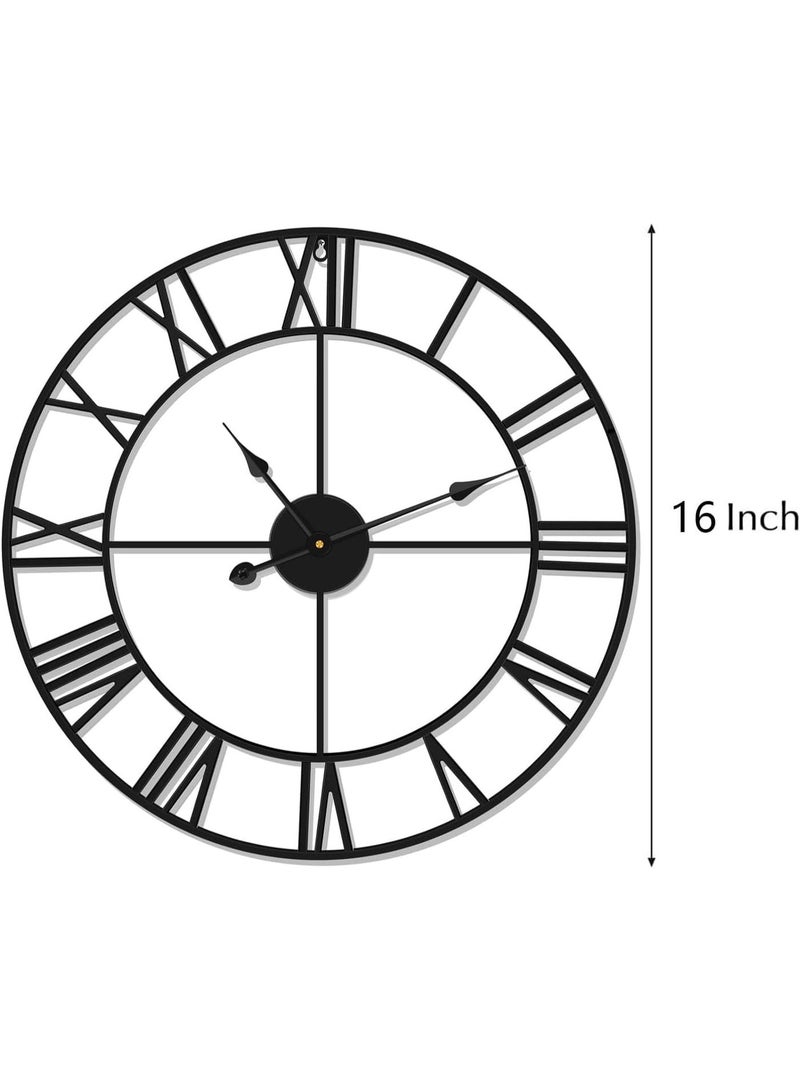 MostNow Large Wall Clock Metal Retro Roman Numeral Clock, 16 inch Modern Round Wall Clocks Almost Silent, Easy to Read for Living Room/Home/Kitchen/Bedroom/Office/School Decor - Image 2
