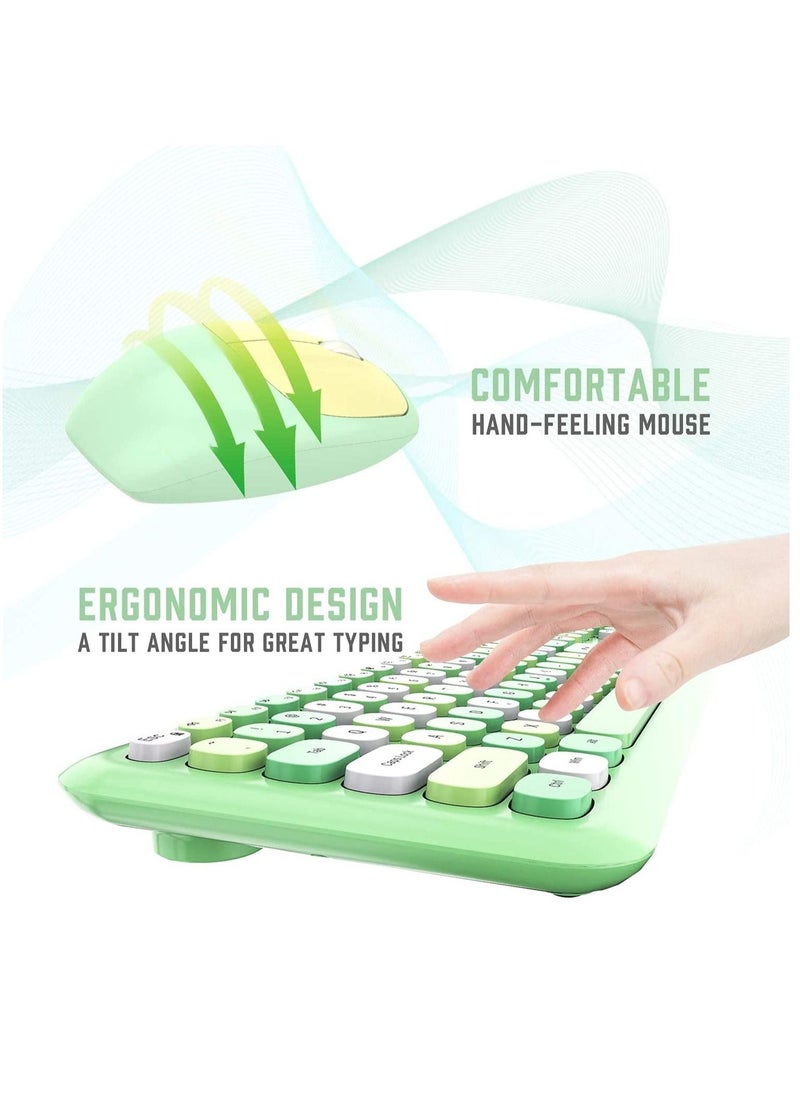 SYOSI - Wireless Keyboard and Mouse Combo Cute multifunctional 110 Key Typewriter Retro Round Keycaps Keyboard Compatible with Android Windows PC and Tablet Prefer for Home and Office Keyboards - Image 1