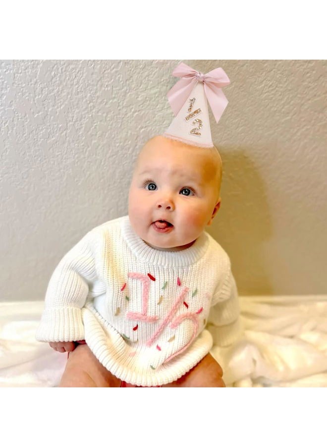LINGANA Bow 1/2 Birthday Hat - Little Princess Half Birthday Decorations, 1/2 Way To One Birthday Crown Outfit, Sweet Cake Smash Party Photo Props, 6 Months Party Hat with Pink Bow - Image 3