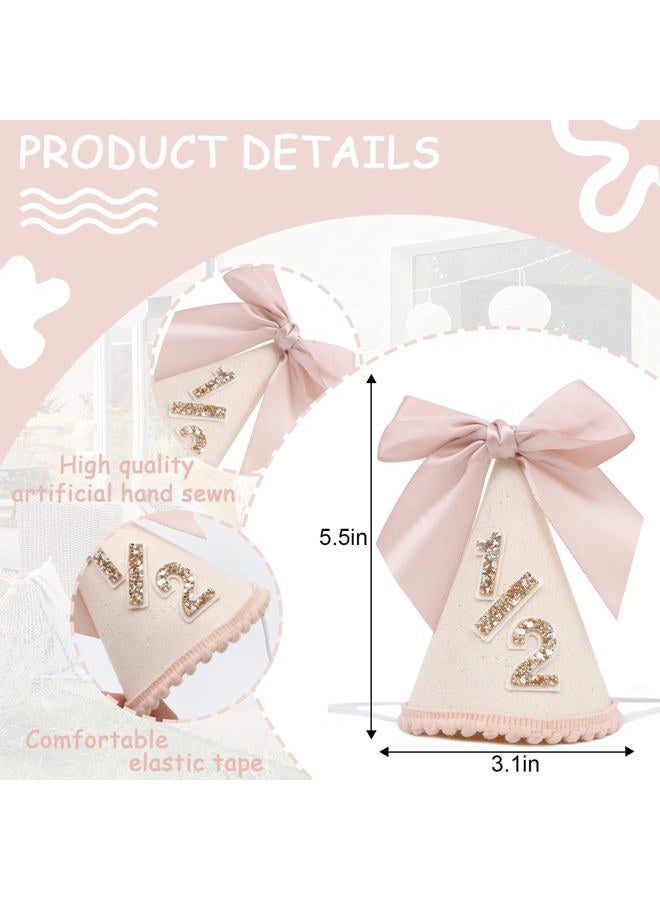 LINGANA Bow 1/2 Birthday Hat - Little Princess Half Birthday Decorations, 1/2 Way To One Birthday Crown Outfit, Sweet Cake Smash Party Photo Props, 6 Months Party Hat with Pink Bow - Image 2