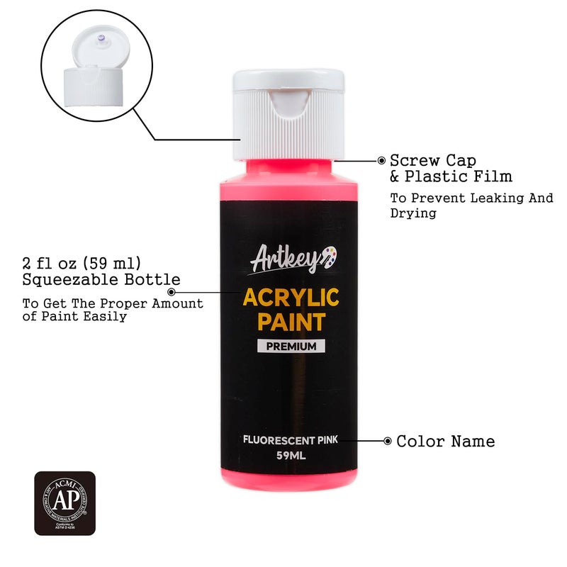 Artkey Acrylic Paint Set, 16 Colors 2 oz/59 ml Acrylic Paint Kit for Professional Artists & Beginners â€“ Memphis Style â€œPop Art Colorsâ€ Palette for Canvas, Wood, Fabric, Rock, Leather, Ceramic, Glass - Image 2