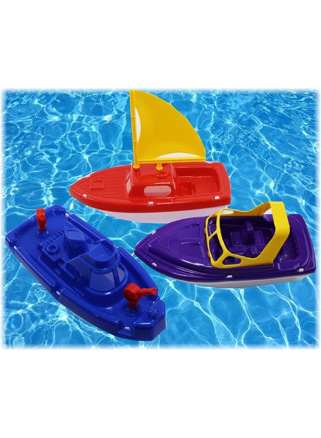 Matty's Toy Stop Plastic Boats Set Sailboat (Red), Speedboat (Purple)  Fireboat (Blue) Gift Set Bundle, Perfect Bath, Pool, Beach Etc. - 3 Pack - Image 1