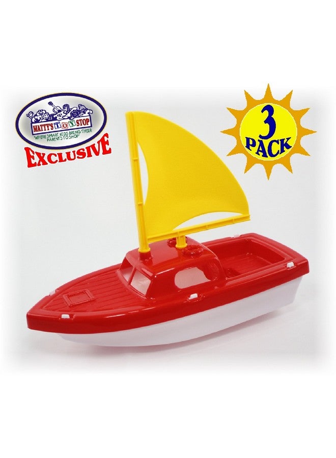 Matty's Toy Stop Plastic Boats Set Sailboat (Red), Speedboat (Purple)  Fireboat (Blue) Gift Set Bundle, Perfect Bath, Pool, Beach Etc. - 3 Pack - Image 5