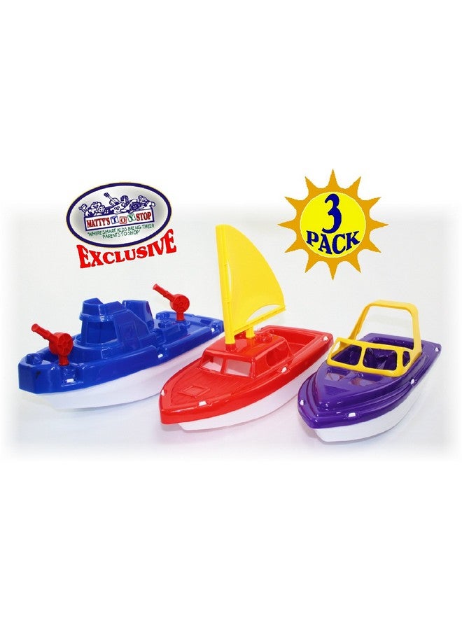 Matty's Toy Stop Plastic Boats Set Sailboat (Red), Speedboat (Purple)  Fireboat (Blue) Gift Set Bundle, Perfect Bath, Pool, Beach Etc. - 3 Pack - Image 4