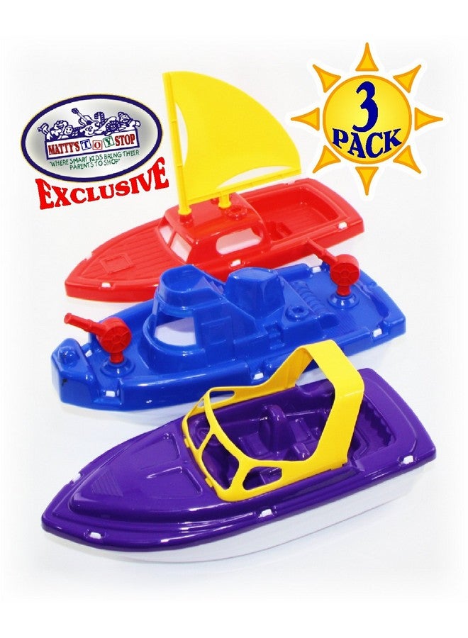 Matty's Toy Stop Plastic Boats Set Sailboat (Red), Speedboat (Purple)  Fireboat (Blue) Gift Set Bundle, Perfect Bath, Pool, Beach Etc. - 3 Pack - Image 3