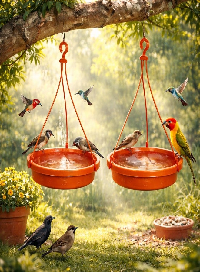 HOYEHOLA Bird Feeder Hanging Bowl Pack of 2 for Balcony & Garden | 2-in-1 Bird Water Feeder & Bird Bath Tray | Outdoor Hanging Bird Feeding Dish with Hook | Large Durable Plastic for All Weather - Image 1