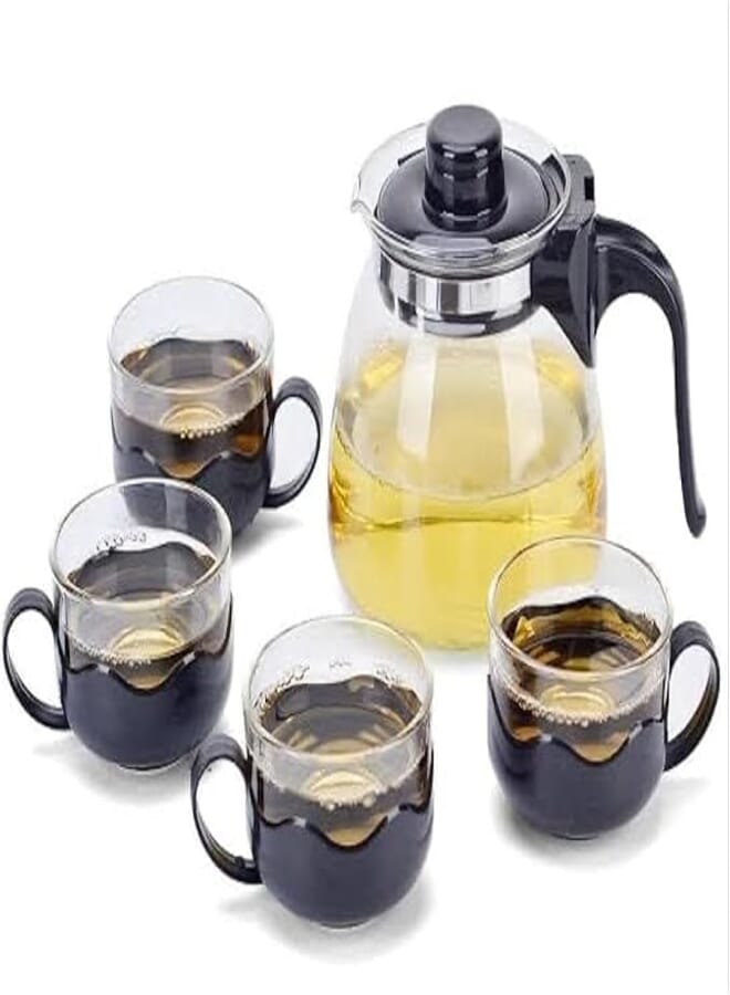 general Glass and Plastic Teapot with 4 Cups Set, 700 ml (Black)