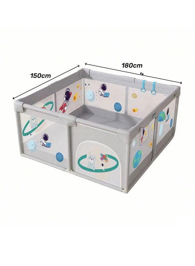 oldlaiben Baby Playpen, 150x180cm Foldable Playpen Baby Gate Crawling Safety Fence Baby Playard  Baby Active Center Game Fence with 50Pcs Ocean Balls, 2 Hand Pull Ring, Anti-Slip Base (Grey) - Image 2