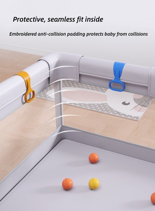 oldlaiben Baby Playpen, 150x180cm Foldable Playpen Baby Gate Crawling Safety Fence Baby Playard  Baby Active Center Game Fence with 50Pcs Ocean Balls, 2 Hand Pull Ring, Anti-Slip Base (Grey) - Image 4