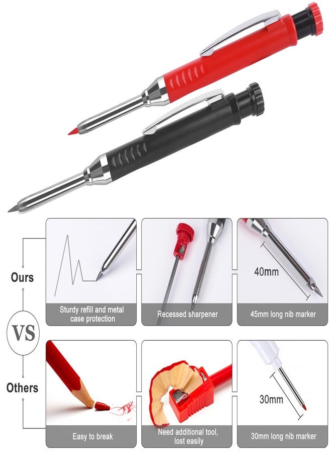 MECHEER 2 Pack Carpenter Pencils Mechanical Pencils with 12 Refills, Upgraded Construction Pencils with Built-in Sharpener, Woodworking Marking Tools Pencil Markers with Metal Clip for Architect (2 Colors) - Image 5
