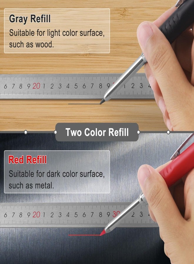 MECHEER 2 Pack Carpenter Pencils Mechanical Pencils with 12 Refills, Upgraded Construction Pencils with Built-in Sharpener, Woodworking Marking Tools Pencil Markers with Metal Clip for Architect (2 Colors) - Image 4