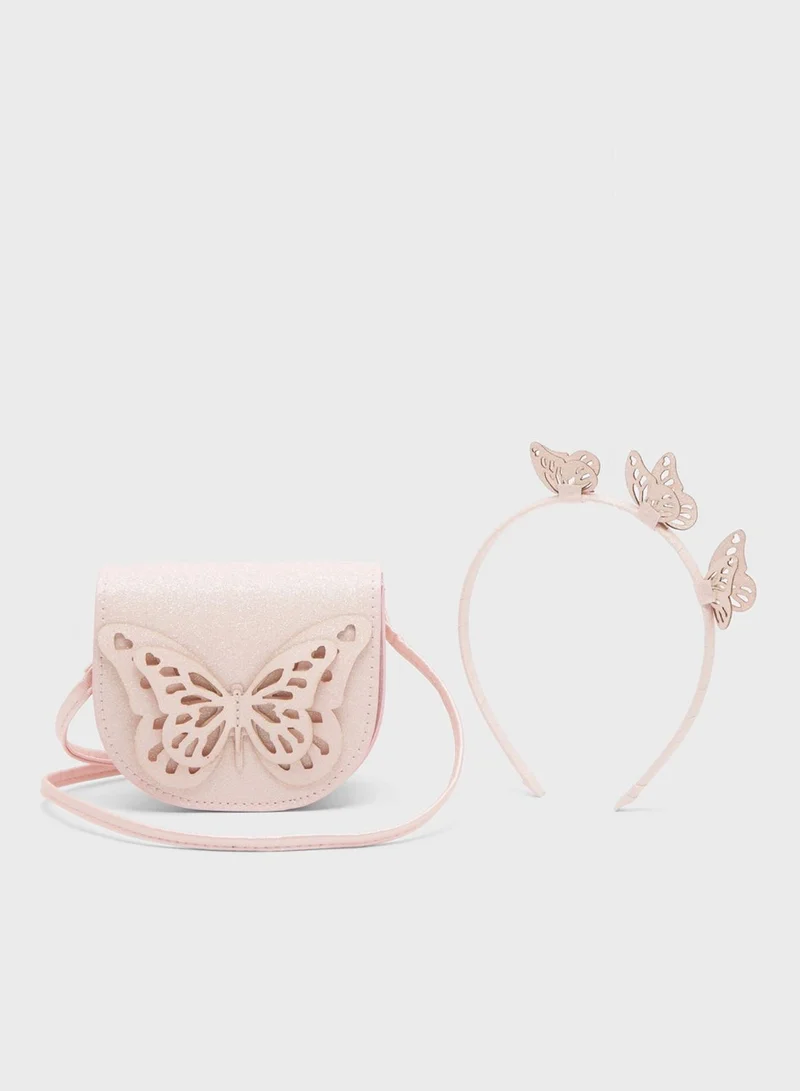 shoexpress Kids Butterfly Detail Handbag + Headband Set