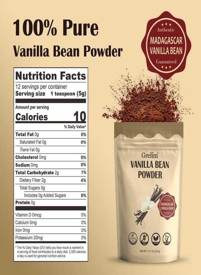 GRELIM Vanilla Bean Powder, 100% Pure Ground Madagascar Vanilla Powder Gluten-Free No Fillers or Additives Great for Baking, Coffee, Smoothies 2.11 Oz (60 g) - Image 3