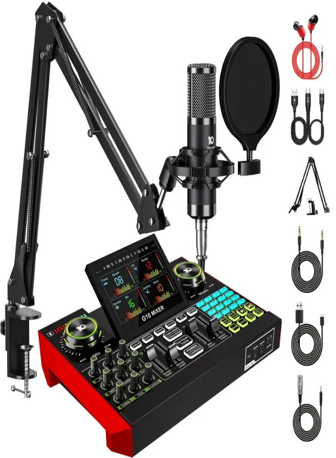 G10-P15 Professional Podcast Mic Mixer Set – Portable Audio Mixing Station with 19 Voice Modes, Smart Denoise, Vocal Removal, and Follow Singing Function | USB & Battery Powered | Ideal for Singing, Gaming, DJ, and Live Streaming - Image 1