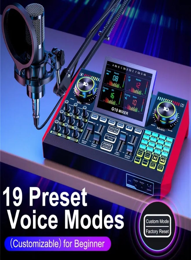 G10-P15 Professional Podcast Mic Mixer Set – Portable Audio Mixing Station with 19 Voice Modes, Smart Denoise, Vocal Removal, and Follow Singing Function | USB & Battery Powered | Ideal for Singing, Gaming, DJ, and Live Streaming - Image 2