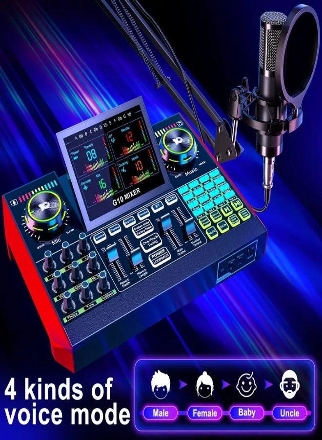 G10-P15 Professional Podcast Mic Mixer Set – Portable Audio Mixing Station with 19 Voice Modes, Smart Denoise, Vocal Removal, and Follow Singing Function | USB & Battery Powered | Ideal for Singing, Gaming, DJ, and Live Streaming - Image 4