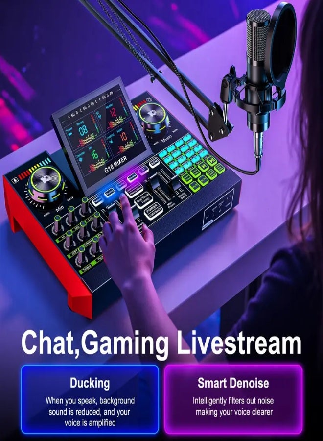 G10-P15 Professional Podcast Mic Mixer Set – Portable Audio Mixing Station with 19 Voice Modes, Smart Denoise, Vocal Removal, and Follow Singing Function | USB & Battery Powered | Ideal for Singing, Gaming, DJ, and Live Streaming - Image 3