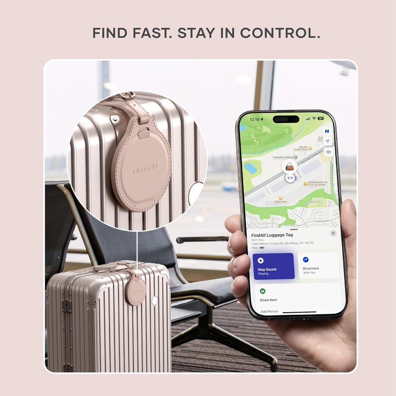 ساتي كاي علامة الأمتعة الذكية FindAll مع خدمة Find My، متوافقة مع TSA، تتبع المطار، إشعارات النسيان، جرس عالٍ، شحن لاسلكي، متوافقة مع iPhone وiPad وMac – وردة الصحراء - Image 4
