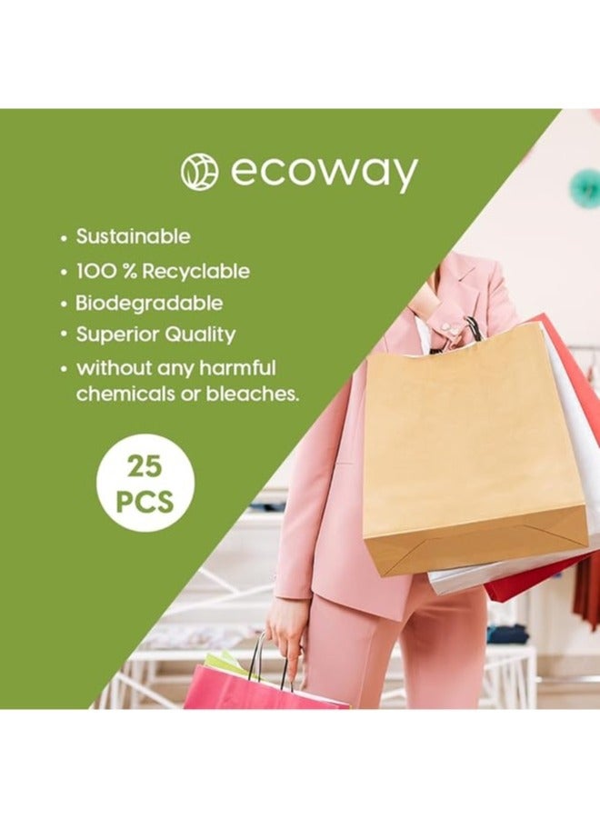 ايكواي Ecoway Kraft Paper Bags - Pack Of 25 Craft Medium Paper Grocery Bags With Handles For Shopping, Party, Birthday, Wedding Gift, Retail, Merchandies Ecofreindly Reusable White (28 X 16 X 28 CM  - Image 5