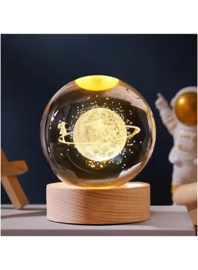أباجورة ترابيزة كروية كريستالية ثلاثية الأبعاد 3D بإضاءة ليد ليلية أبيض دافئ  مصباح صغير يعمل مع قاعدة خشبية للذكرى السنوية وعيد الميلاد والأصدقاء والزوج