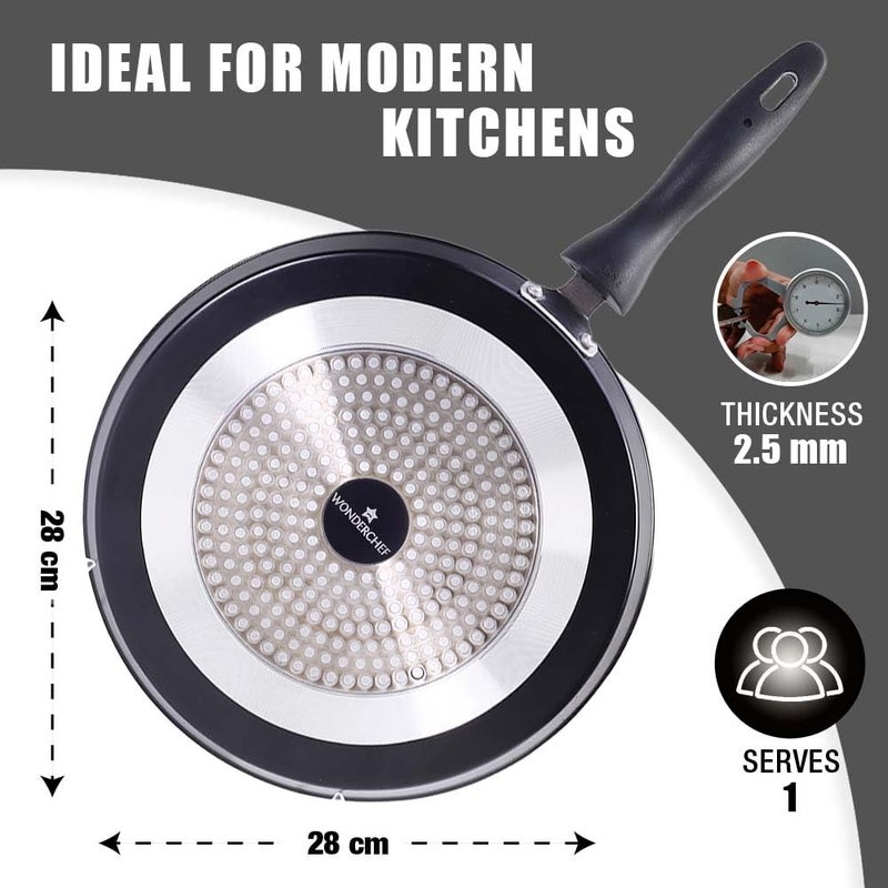 Wonderchef Duralite Diecast 28 cm Dosa Tawa 5 Layer Healthy Duramax NonStick Coating Soft Touch Handle Pure Grade Aluminium PFOA Free 2 Year Warranty Grey - Image 3
