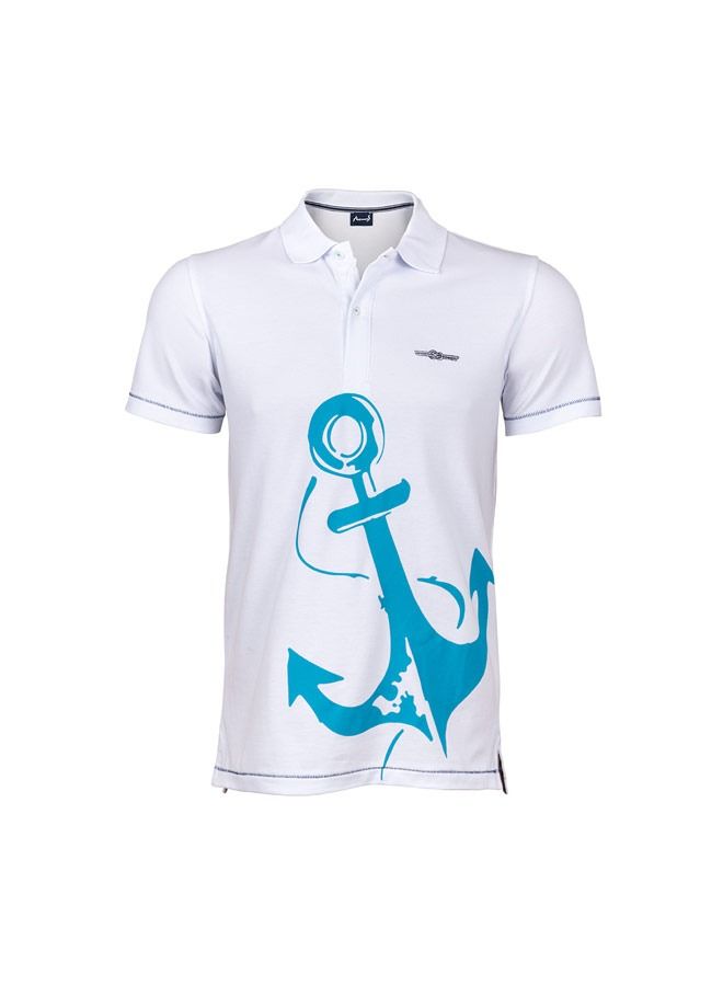 أنيموس تي شيرت رجالي من مارين وايت بياقة بولو 100٪ قطن كبير - Image 1