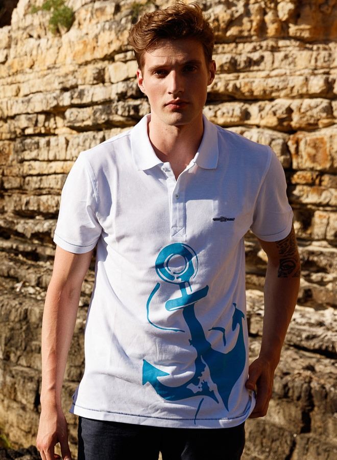 أنيموس تي شيرت رجالي من مارين وايت بياقة بولو 100٪ قطن كبير - Image 4