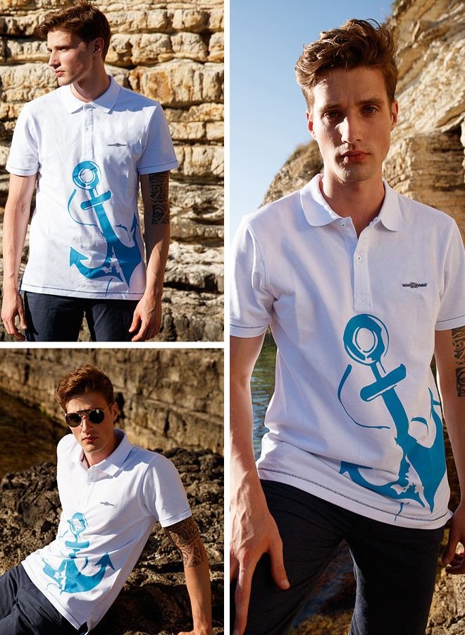 أنيموس تي شيرت رجالي من مارين وايت بياقة بولو 100٪ قطن كبير - Image 5