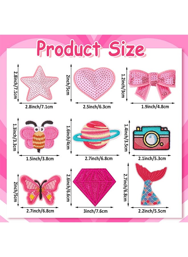 Peachjoy 36pcs Pink Embroidered Patches Random Assorted Styles Pink Theme Iron on Patches for Girls Western Cowgirl DIY Sew Applique Repair Patch Cute Preppy Sew on Patches for Backpacks Pants Clothes Jeans  - Image 2