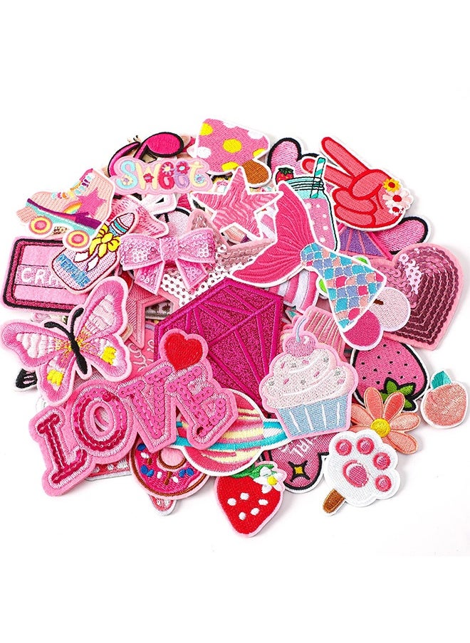 Peachjoy 36pcs Pink Embroidered Patches Random Assorted Styles Pink Theme Iron on Patches for Girls Western Cowgirl DIY Sew Applique Repair Patch Cute Preppy Sew on Patches for Backpacks Pants Clothes Jeans  - Image 1
