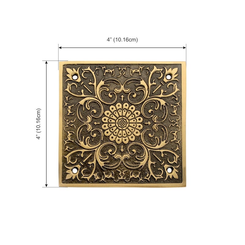 DEVDECOR , Brass Decorative Door Plate – 4 inch Traditional Floral Design Door Accessory for Main Door, Home Entrance & Temple Décor - Image 4