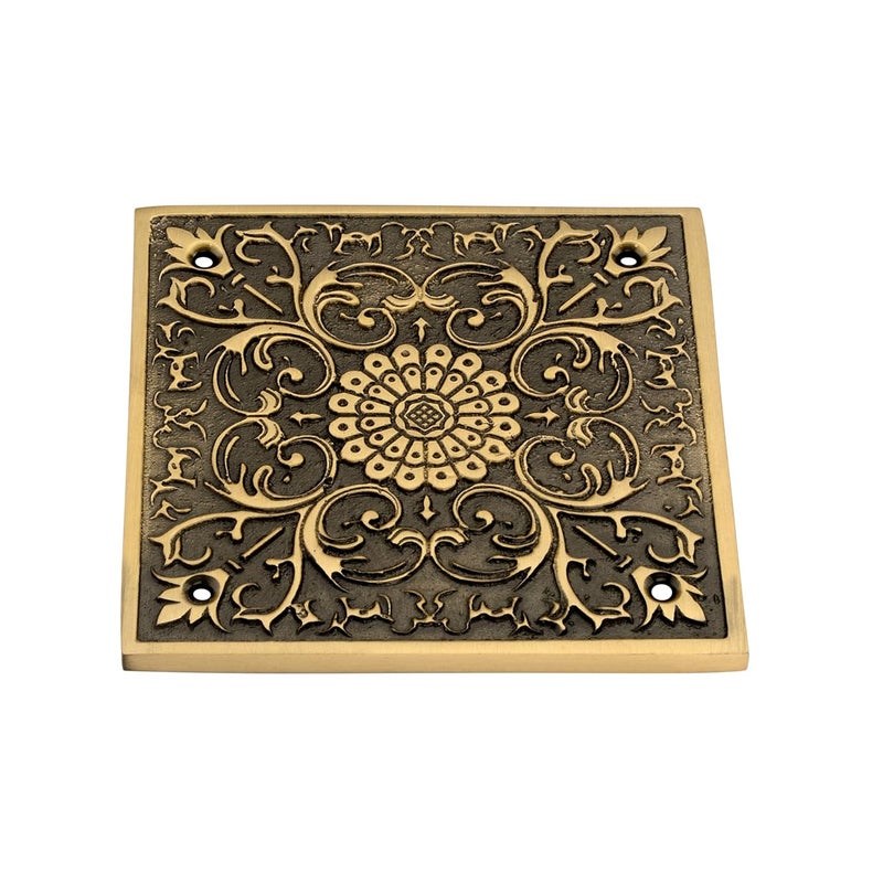 DEVDECOR , Brass Decorative Door Plate – 4 inch Traditional Floral Design Door Accessory for Main Door, Home Entrance & Temple Décor - Image 3