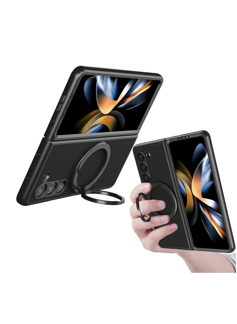 KASTWAVE جراب مغناطيسي لهاتف Samsung Galaxy Z Fold 5 [مع 2 غشاء مقوى وحلقة مغناطيسية دوارة 360 درجة، متوافق مع MagSafe] غطاء واقٍ رفيع للغاية من مادة البولي كربونات غير اللامعة - Image 1