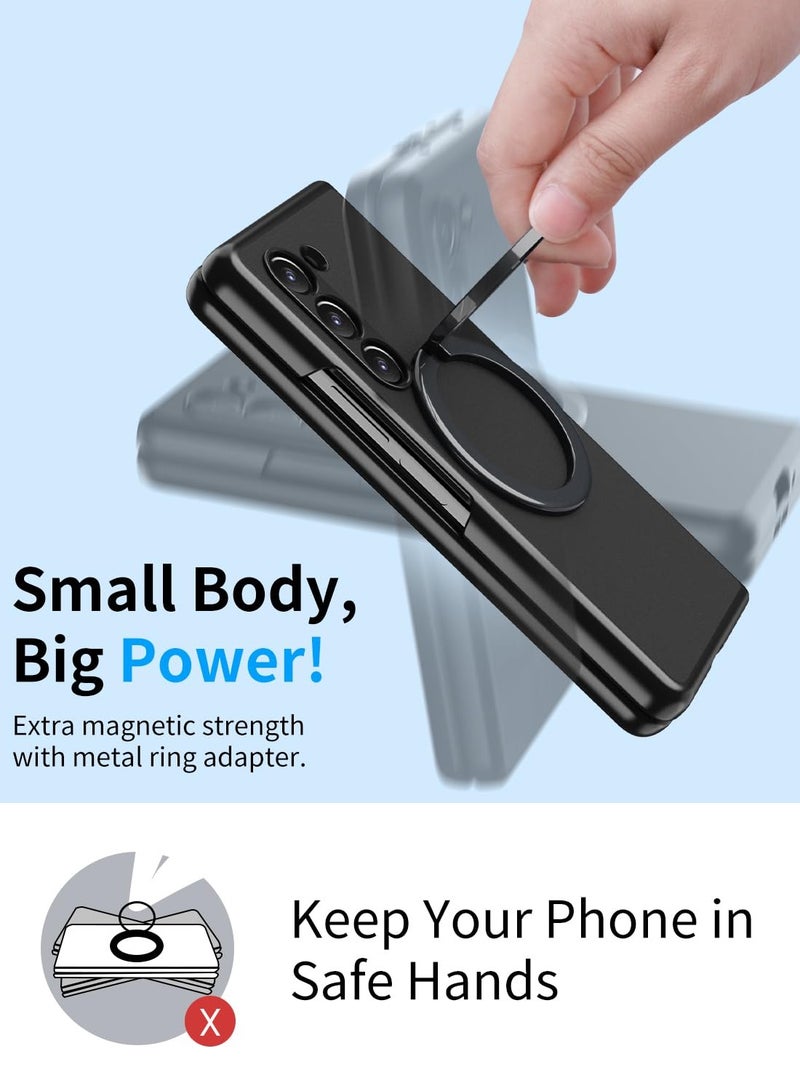 KASTWAVE جراب مغناطيسي لهاتف Samsung Galaxy Z Fold 5 [مع 2 غشاء مقوى وحلقة مغناطيسية دوارة 360 درجة، متوافق مع MagSafe] غطاء واقٍ رفيع للغاية من مادة البولي كربونات غير اللامعة - Image 4