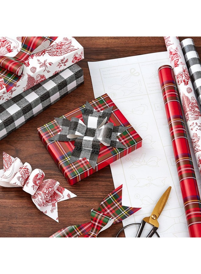 Hallmark Holiday Plaid Wrapping Paper with Cutlines and Optional DIY Bow Templates on Reverse (3-Pack: 120 Sq. Ft. Ttl) Red Toile, Black Buffalo Check, Plaid for Christmas, Birthdays, Weddings, Crafts - Image 1
