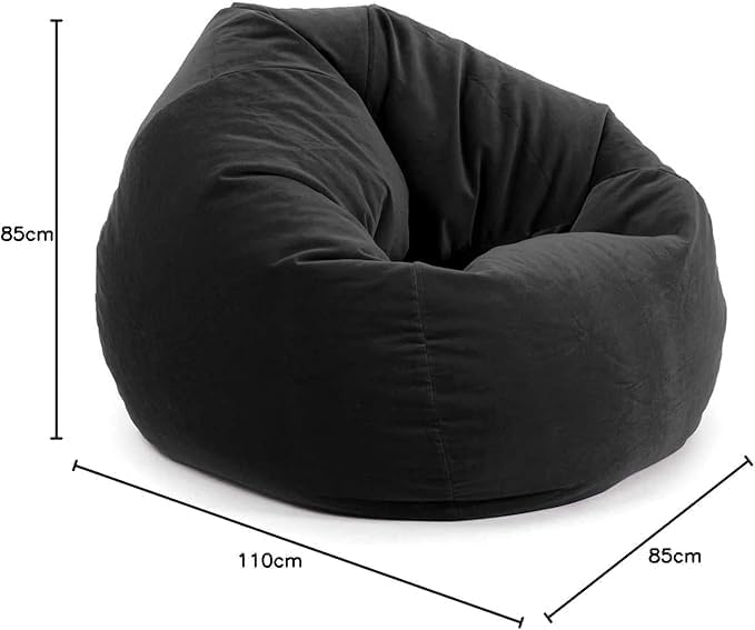 LUXURY LUXE كرسي bean bag الفاخر - جلد أسود، كبير جداً، ناعم ومريح، داخلي/خارجي، خفيف الوزن مع كرات حرارية، شكل قطرة، PVC ممتاز، مثالي للبالغين - 85x85x110 سم (أسود) - Image 3