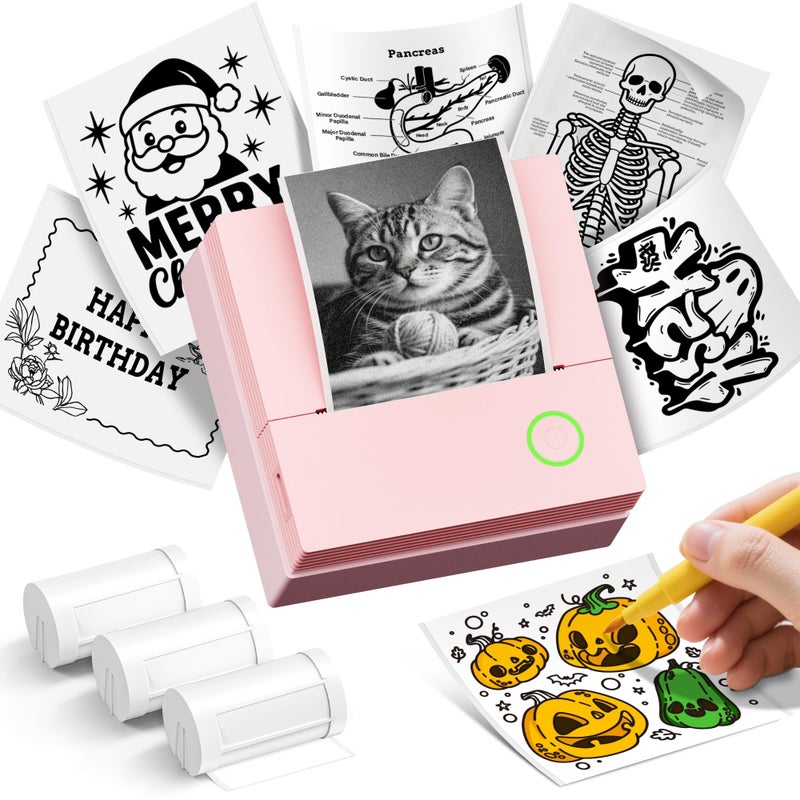ETIKEZ Sticker Printer, PM290C Portable Mini Printer, Inkless Bluetooth Sticker Maker with 3 Rolls Paper, Impresora PortÃ¡til for Notes, DIY, Gift, Smart AI APP, Print Pod for Office/Home, Pink - Image 1