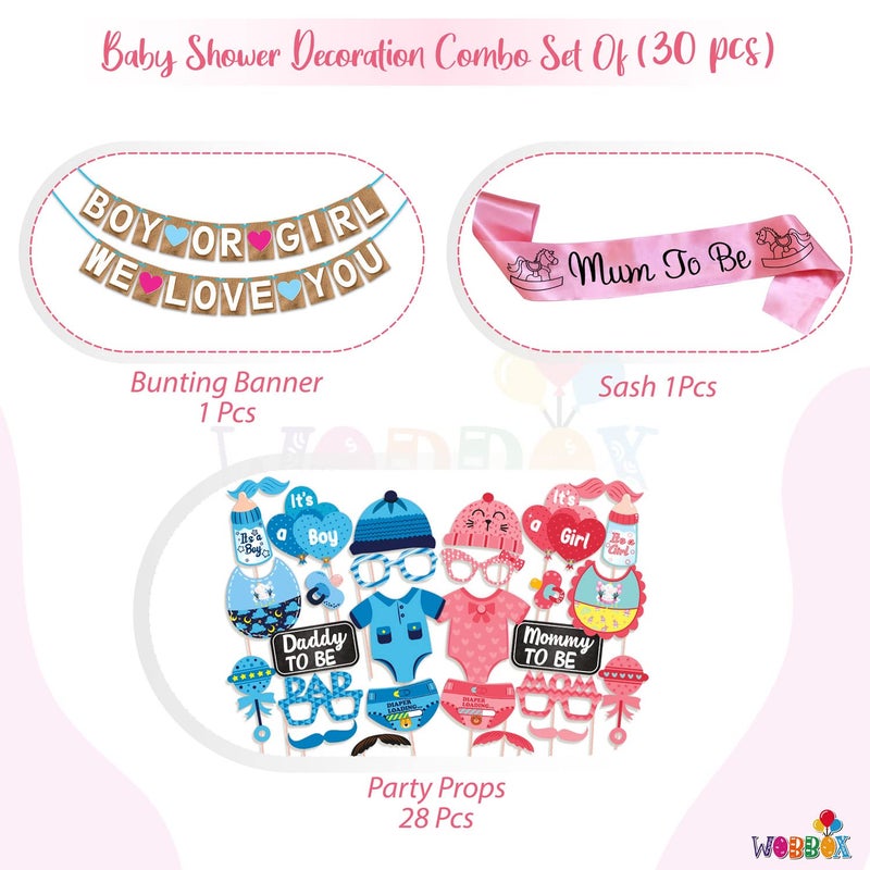WOBBOX Baby Shower Combo of Party Props 28 Pcs & Jute Style Boy Or Girl We Love You Bunting Banner, with Mum to be Light Pink Sash Baby Shower Decoration Item (Pack of 3) - Image 2