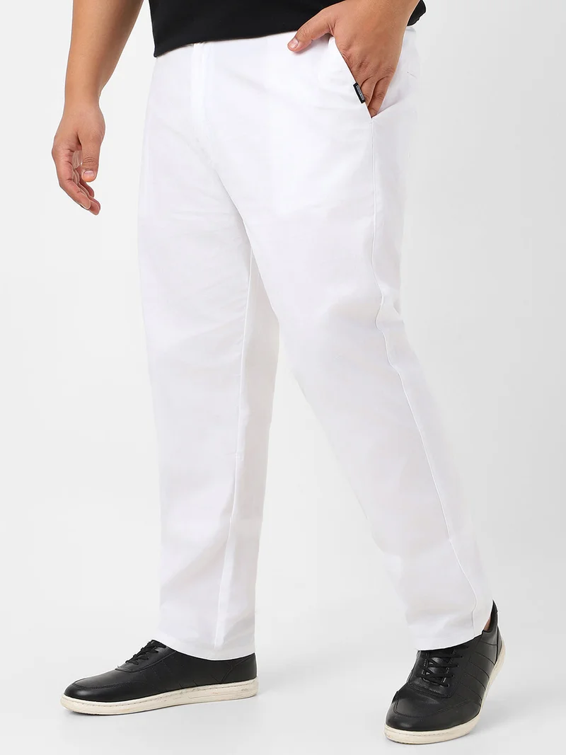 Urbano Fashion Urbano Plus Men's White Cotton Regular Fit Casual Chinos Trousers